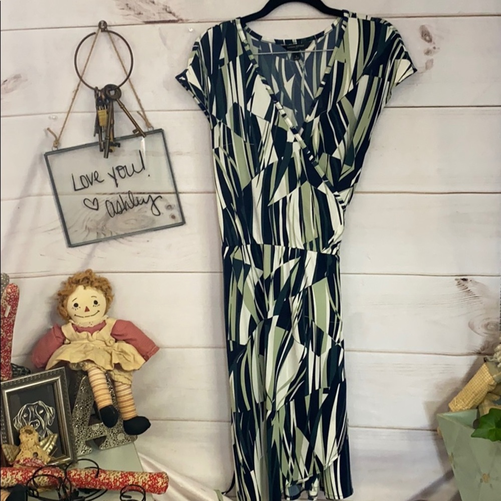 Banana Republic; Navy; Green; Midi; Wrap Dress; L